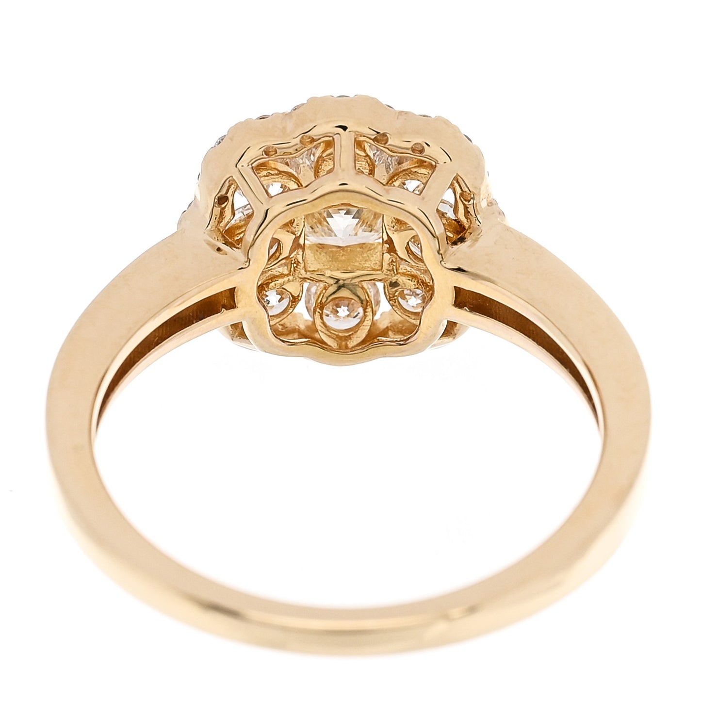 18K Yellow Gold Diamond 1.18ctw Flower Pave Halo Ring 53 6.5
