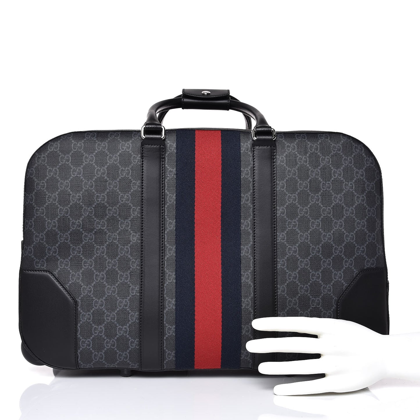 Soft GG Supreme Monogram Web Carry On Duffle With Wheels Black Grey