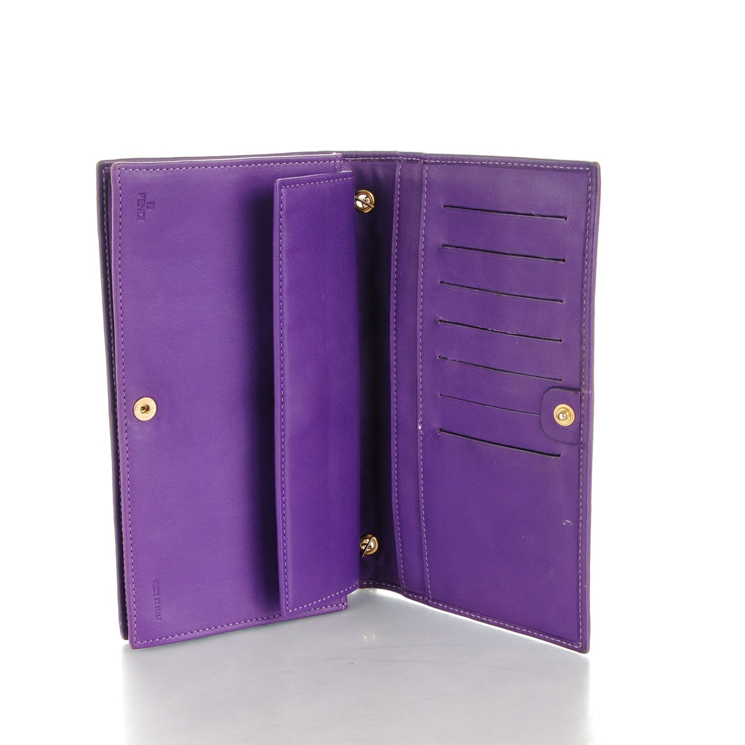 Fendi Nappa Logo Embossed Long Wallet On Chain Purple 6 of 9