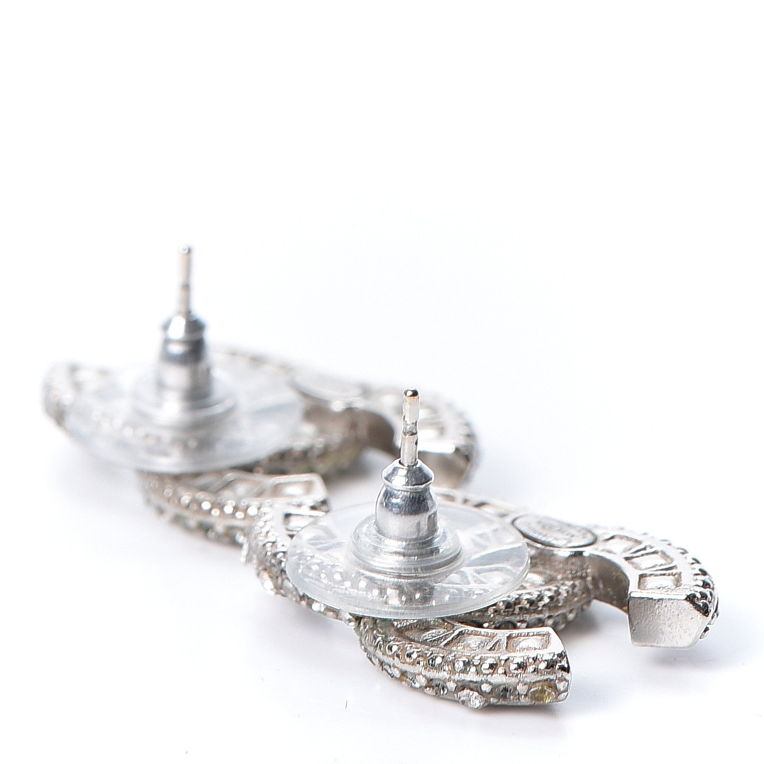 Chanel Baguette Crystal CC Earrings Black Silver 3 of 8
