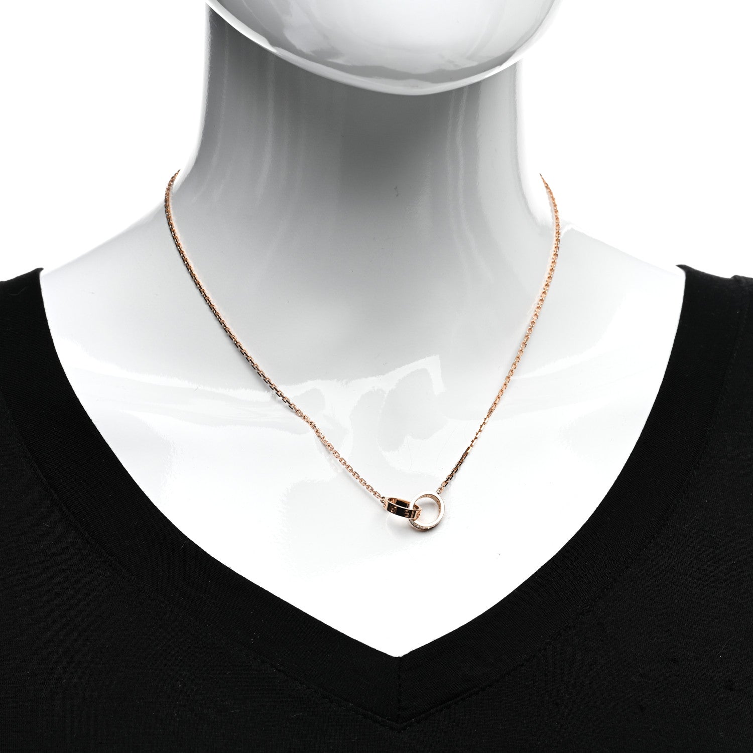 Cartier 18K Pink Gold Diamond Interlocking LOVE Necklace 2 of 4