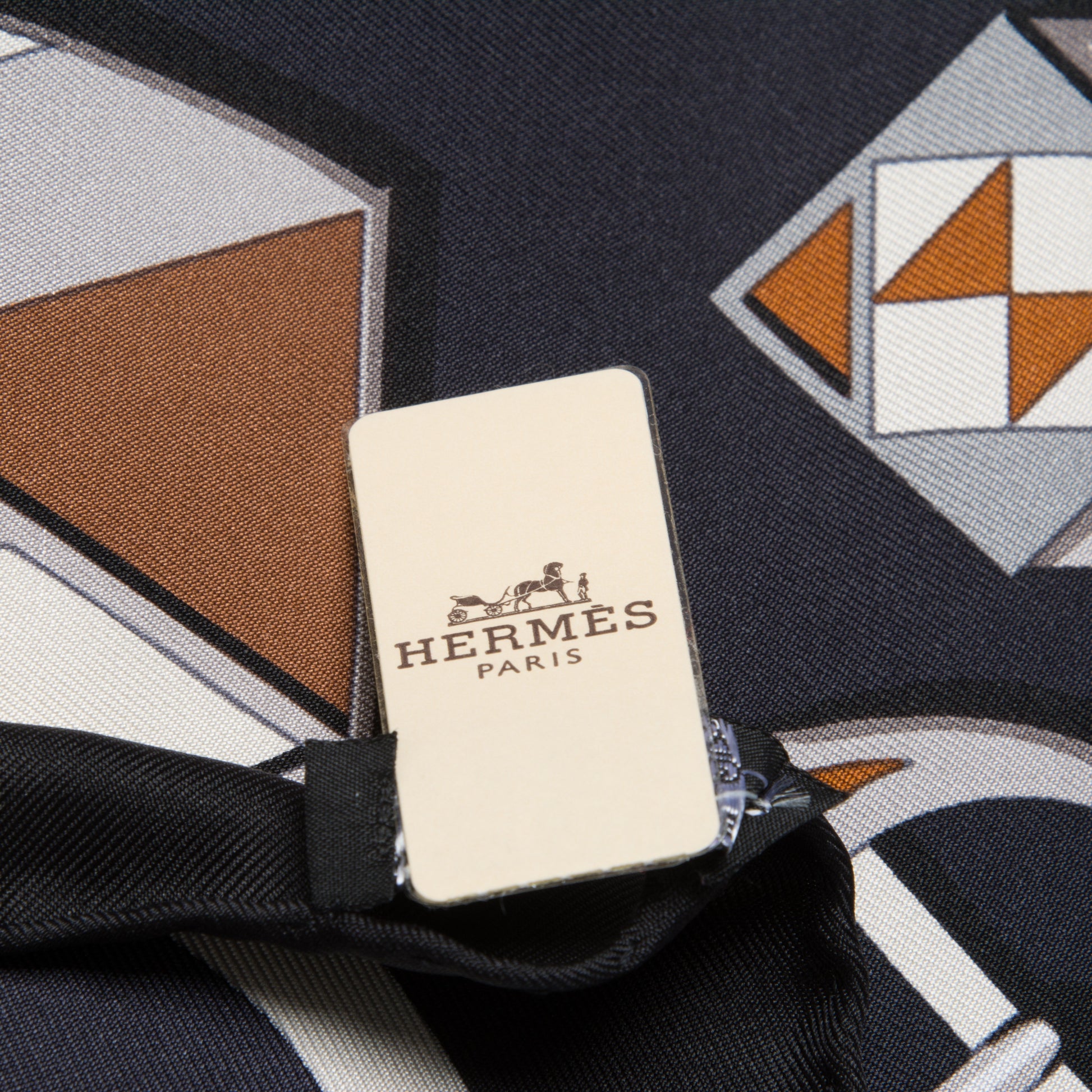 Hermes Silk Carre En Boucles Scarf 90 Black Gris Caramel 7 of 7