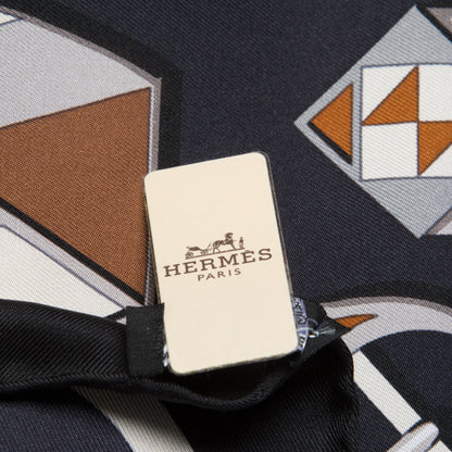 Hermes Silk Carre En Boucles Scarf 90 Black Gris Caramel 7 of 7