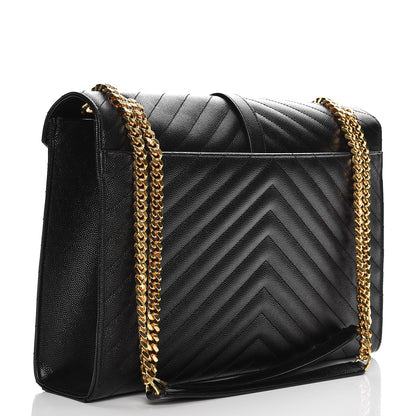 Saint Laurent Grain De Poudre Matelasse Chevron Large Monogram Satchel Black 3 of 8