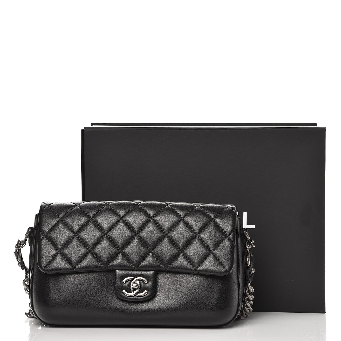 Calfskin Quilted Large Rock My Shoulder Flap Black