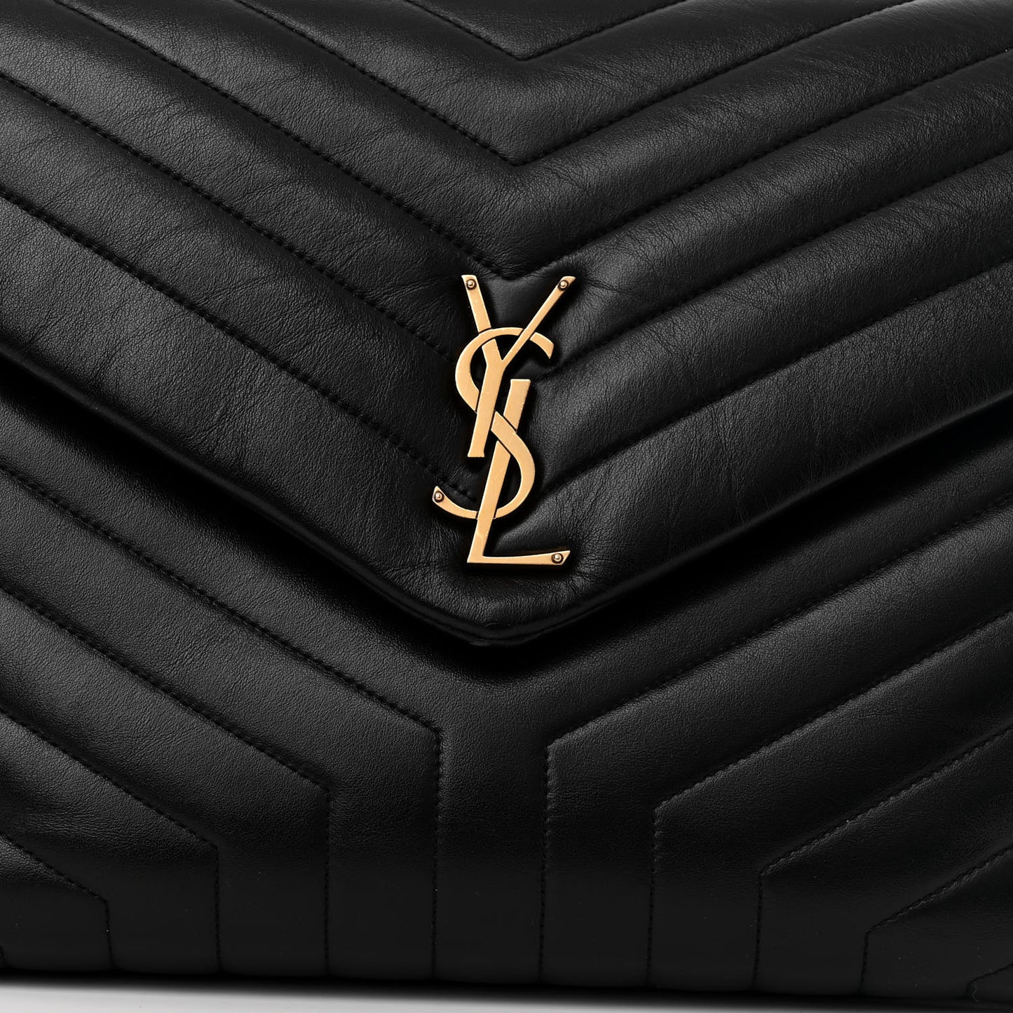 Calfskin Y Quilted Monogram Large Loulou Chain Satchel Black