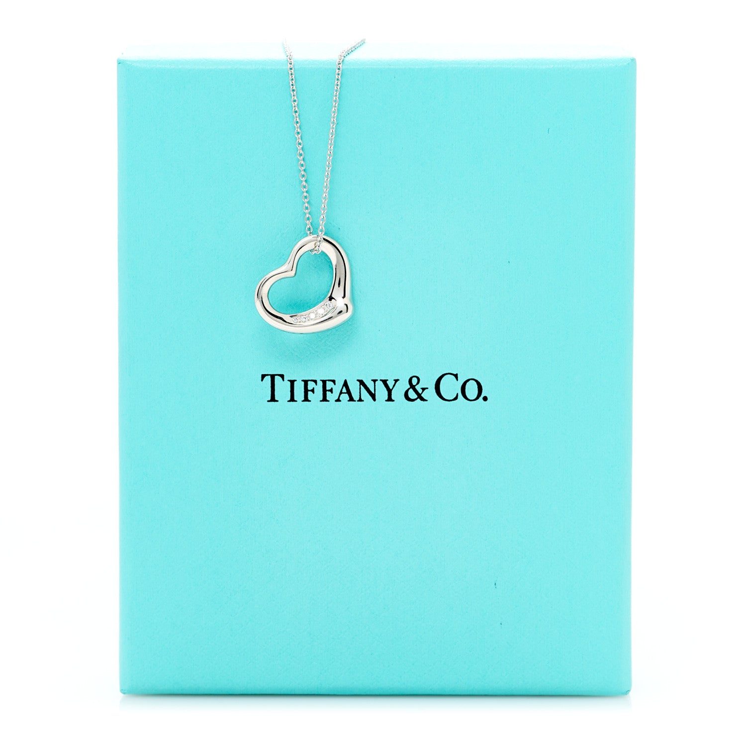 Tiffany Platinum Diamond 16mm Elsa Peretti Open Heart Pendant Necklace 6 of 6