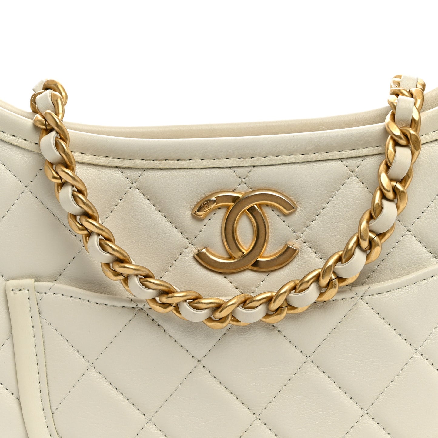 Calfskin Quilted CC Hobo Handbag White