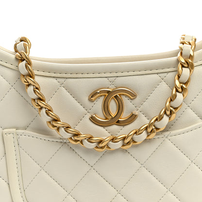 Chanel Calfskin Quilted CC Hobo Handbag White 8 of 10