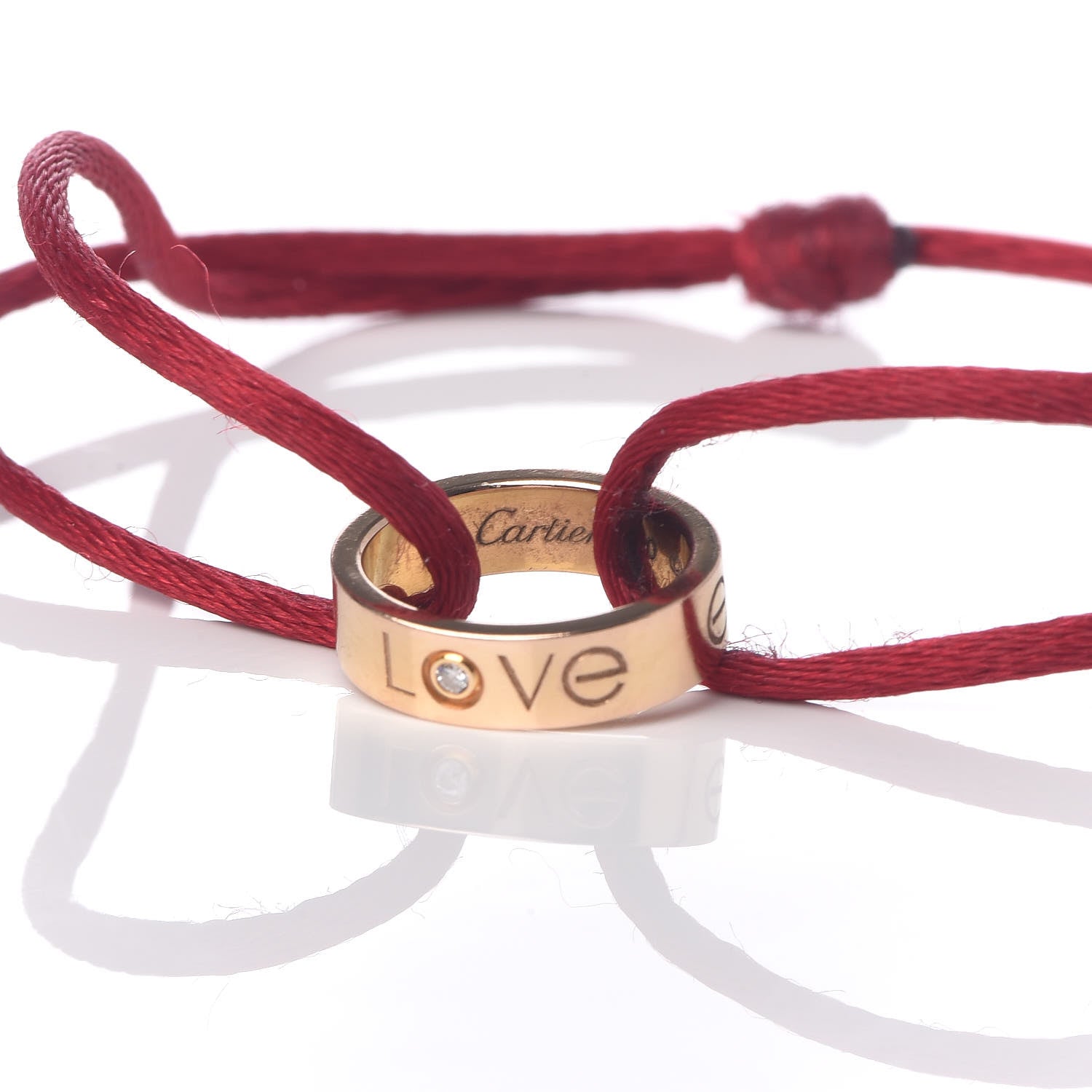 Cartier 18K Pink Gold Diamond Charity LOVE Adjustable Cord Bracelet Red 4 of 6