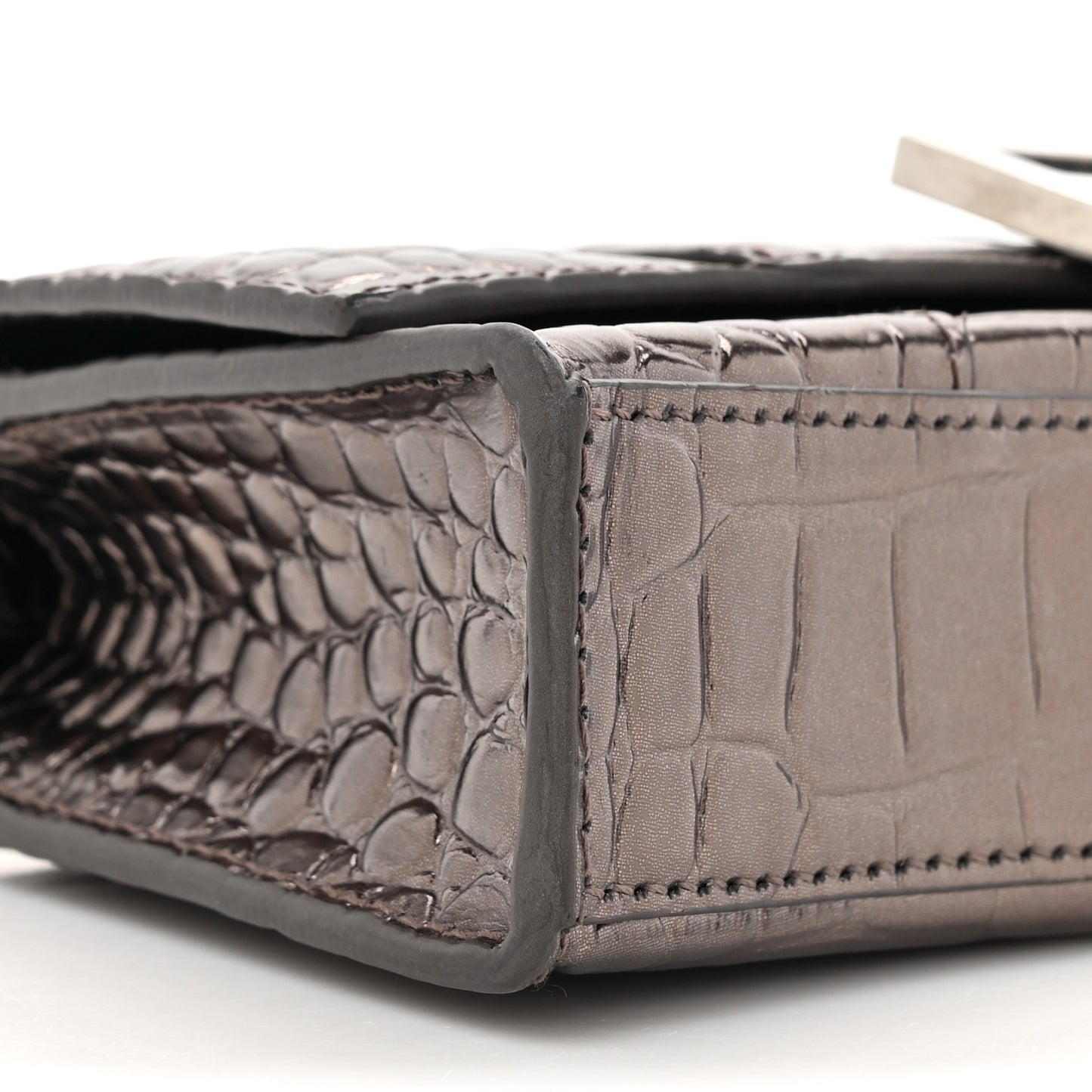 Shiny Metallic Calfskin Crocodile Embossed Hourglass Chain Bag Dark Bronze