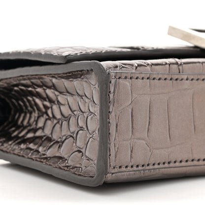 Balenciaga Shiny Metallic Calfskin Crocodile Embossed Hourglass Chain Bag Dark Bronze 9 of 14