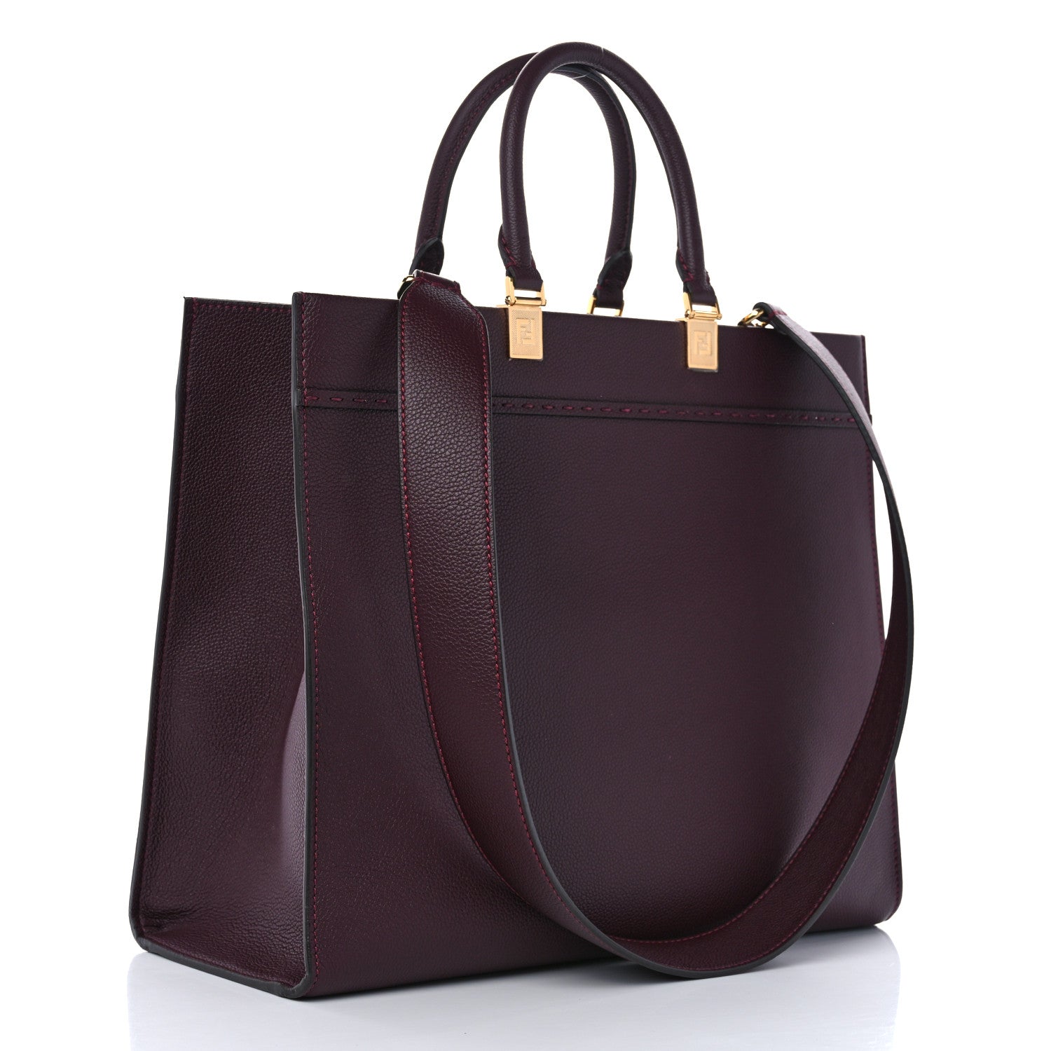 Fendi Vitello Cher Logo Debossed Medium Fendi Sunshine Shopper Tote Granata 3 of 11