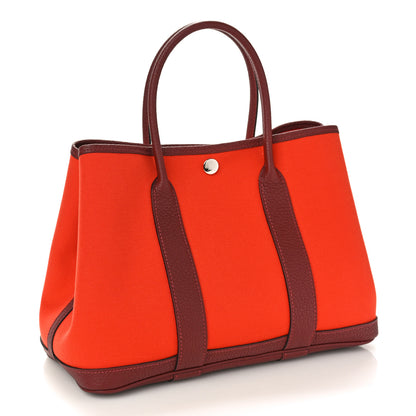 Hermes Toile Militaire Vache Country Garden Party Tote 30 Orange Poppy Rouge Grenat 2 of 8