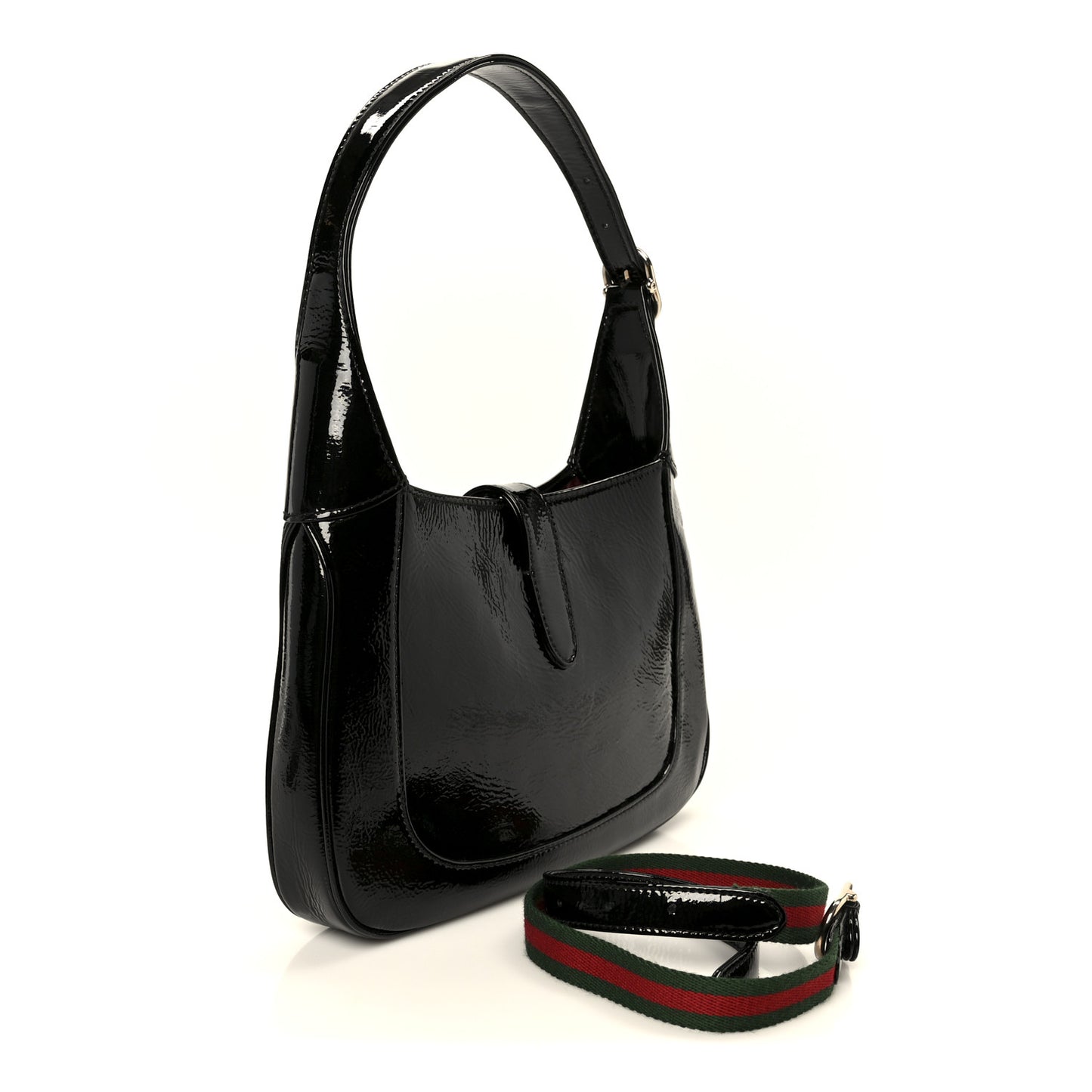 Patent Calfskin Small Jackie Shoulder Bag Black