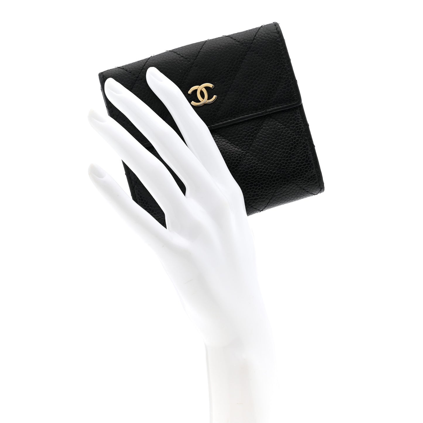 Caviar Quilted Compact French Flap Wallet Black