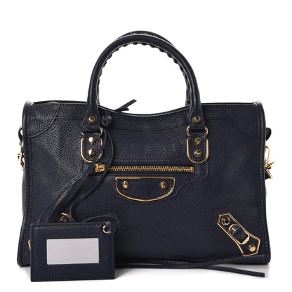 Balenciaga Chevre Gold Metallic Edge Hardware S City Bleu Nuit Dark Sea 1 of 8