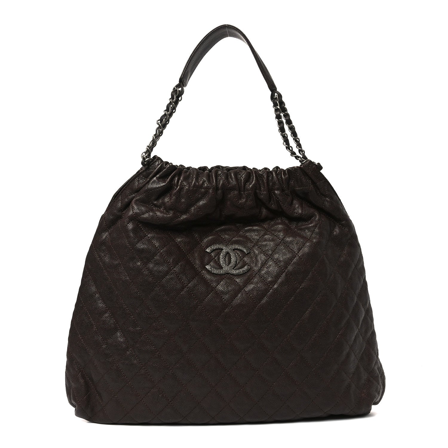 Chanel Distressed Glazed Caviar Quilted Large Elastic Tote Dark Brown 1 of 10