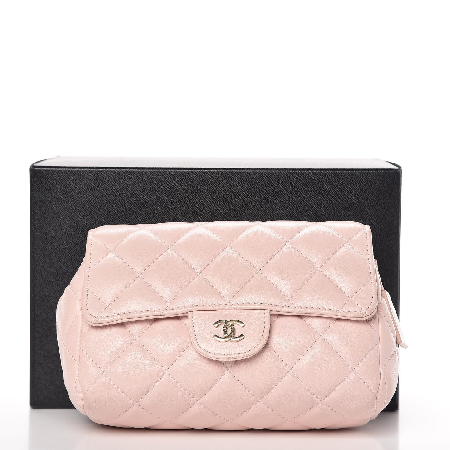 Lambskin Quilted Flap Cosmetic Case Light Pink