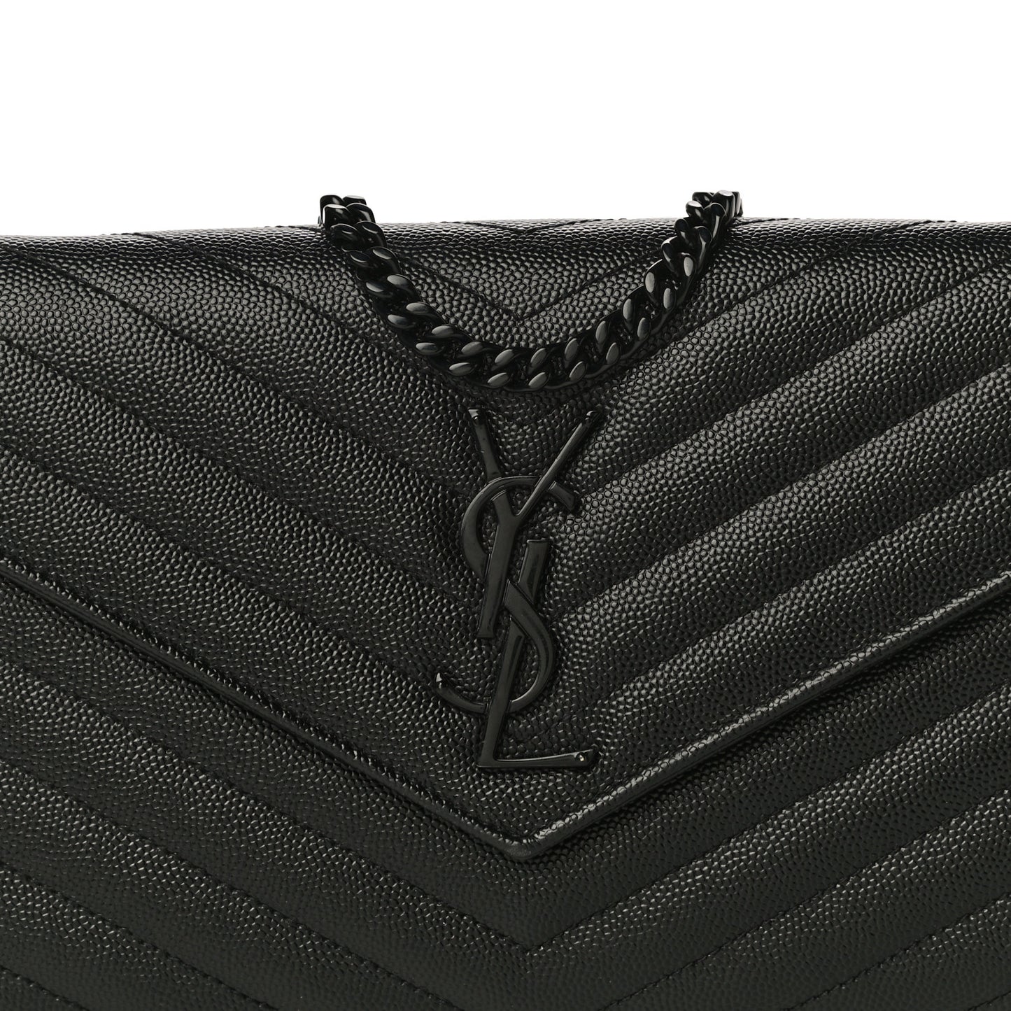 Grain De Poudre Matelasse Chevron Monogram Chain Wallet Black