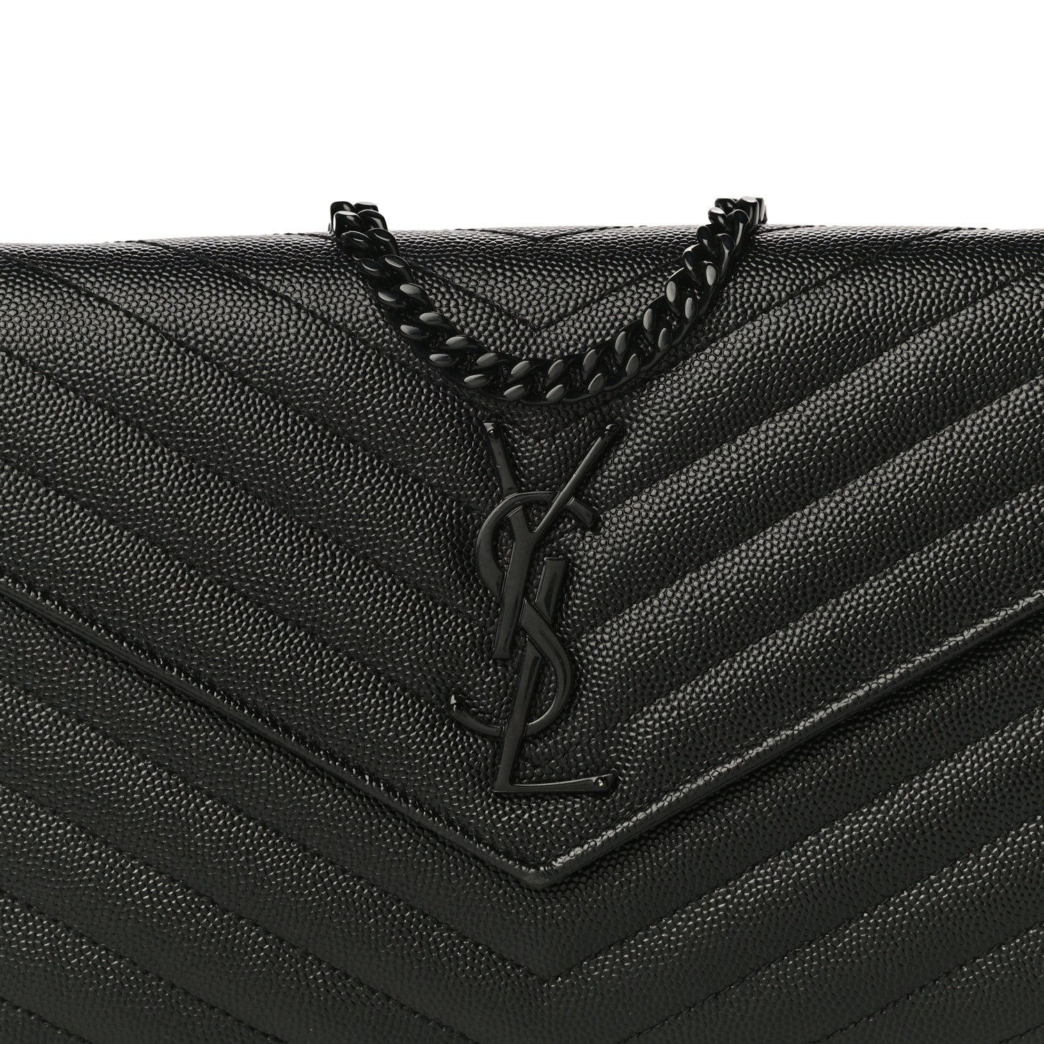 Saint Laurent Grain De Poudre Matelasse Chevron Monogram Chain Wallet Black 8 of 12