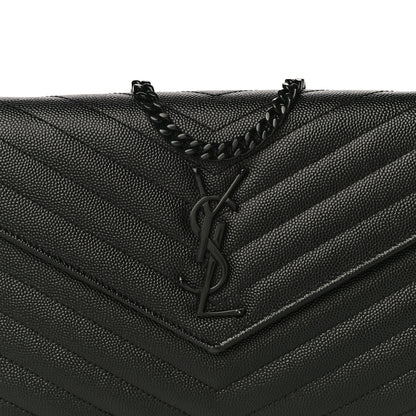 Saint Laurent Grain De Poudre Matelasse Chevron Monogram Chain Wallet Black 8 of 12