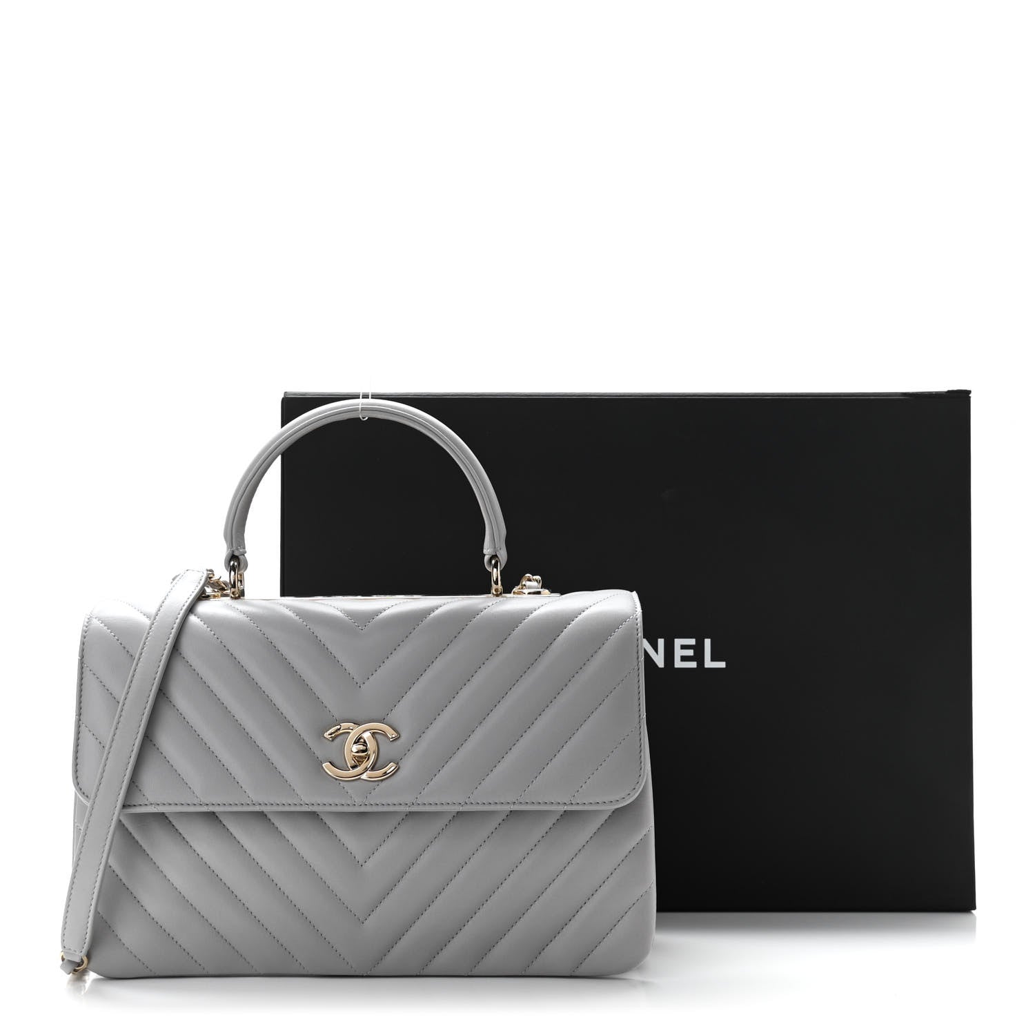Chanel Lambskin Chevron Quilted Medium Trendy CC Dual Handle Flap Bag Grey 12 of 12