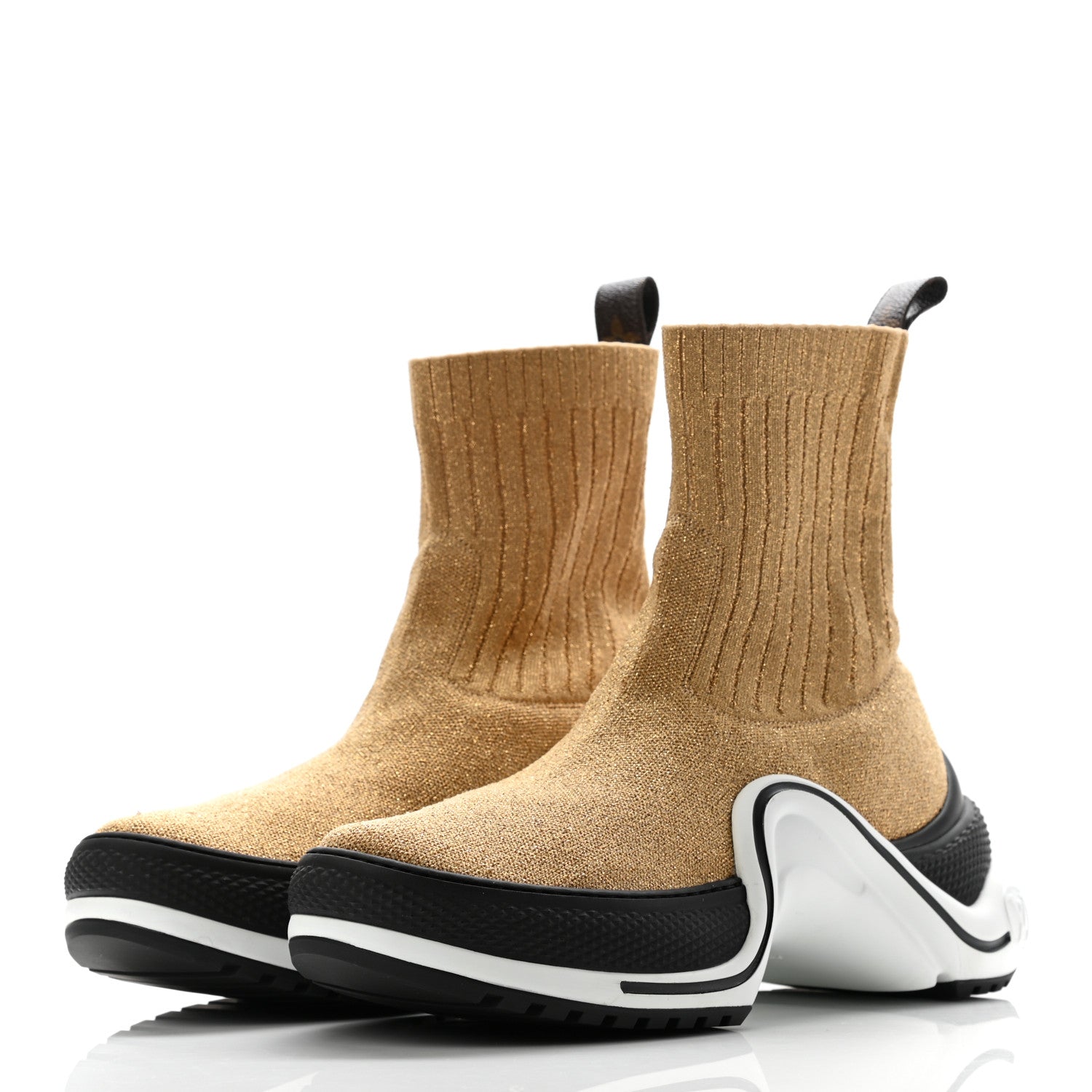 Louis Vuitton Glitter Stretch Textile Monogram LV Archlight Sneaker Boots 38.5 Gold Black 3 of 8
