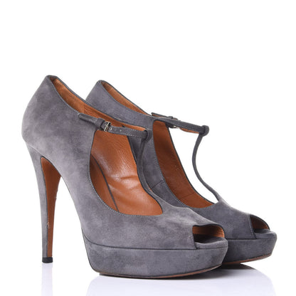 Gucci Suede T Strap Platform Pumps 37 Gray 4 of 11