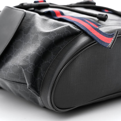 Gucci Soft GG Supreme Monogram Appia Calfskin Web Double Buckle Backpack Black 9 of 11