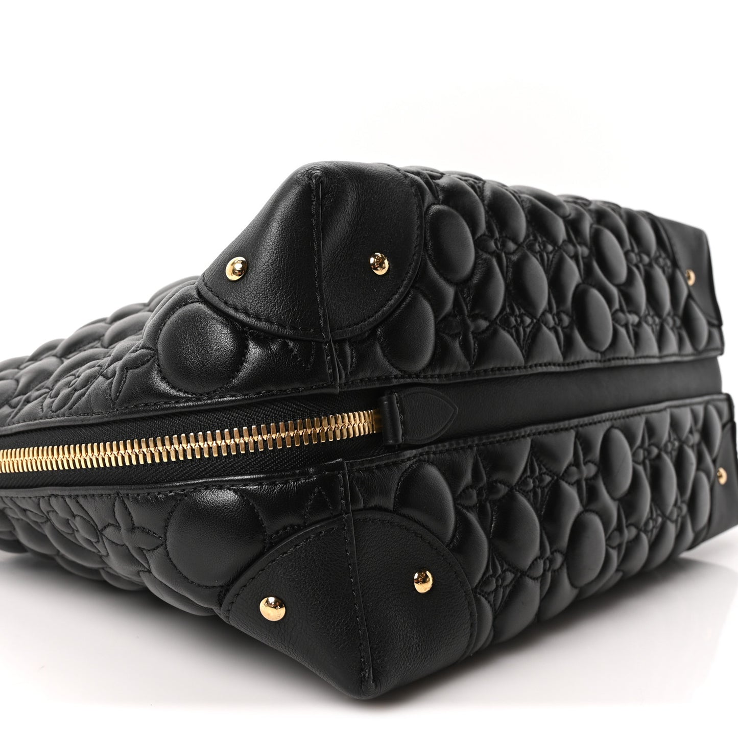 Lambskin Quilted Flowers Triangle Softy Black