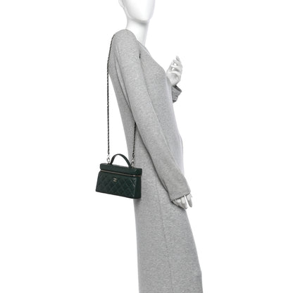 Chanel Caviar Quilted Top Handle Slim Vanity With Chain Dark Green 2 of 11