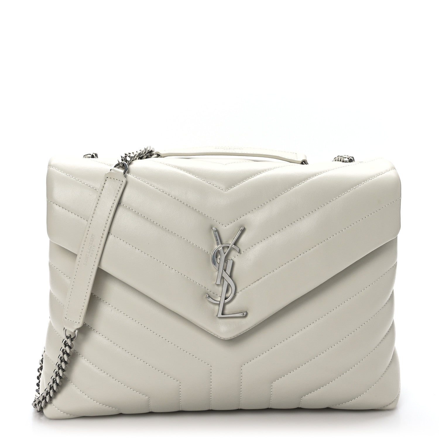 Saint Laurent Calfskin Y Quilted Monogram Medium Loulou Chain Satchel Ivory 1 of 12