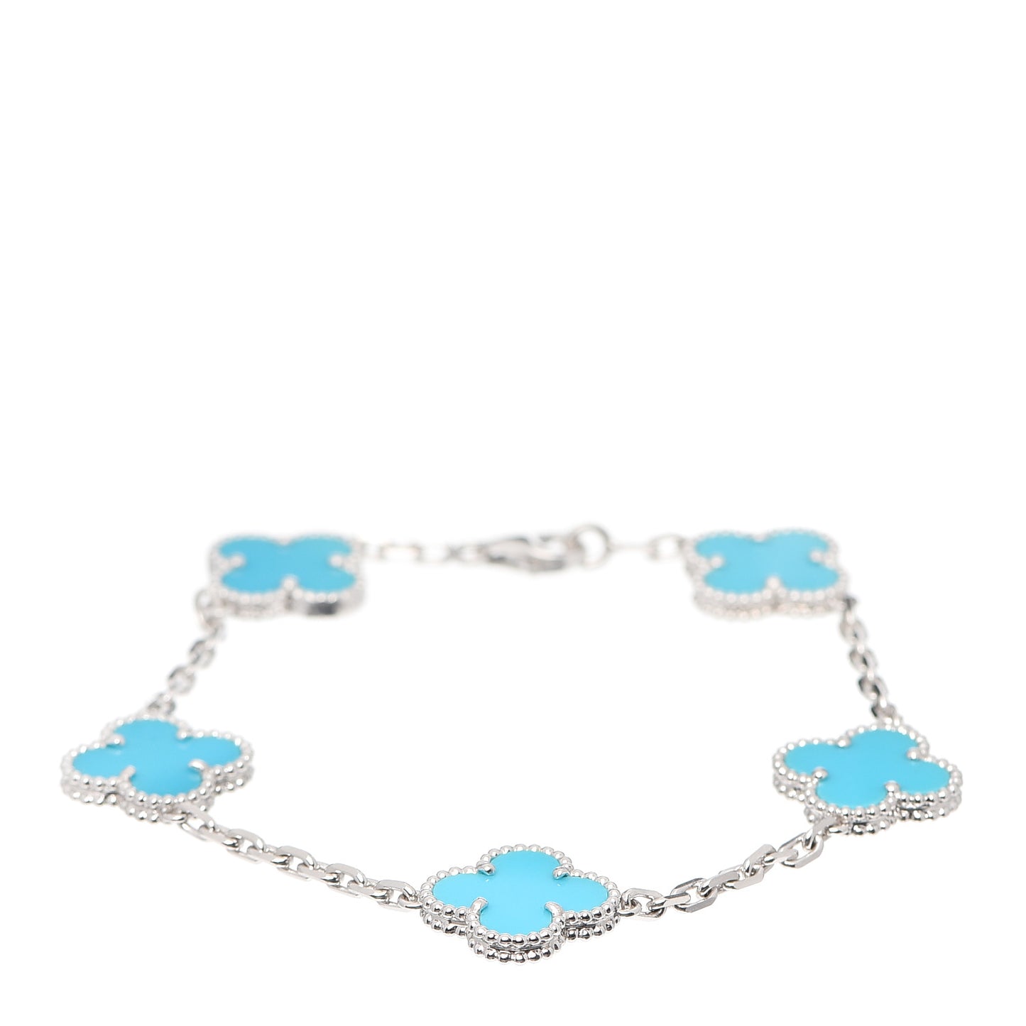 18K White Gold Turquoise 5 Motifs Vintage Alhambra Bracelet