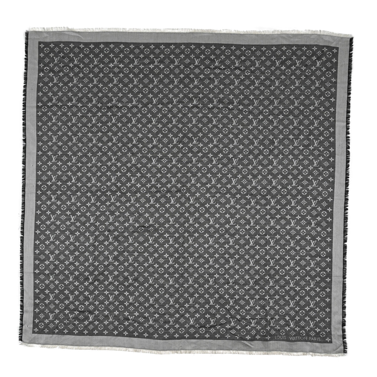 Silk Wool Monogram Denim Shawl Black