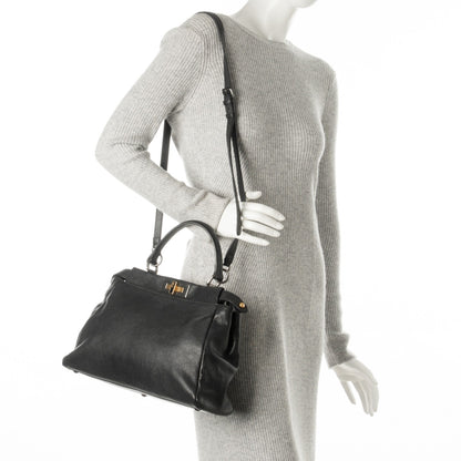 Fendi Goatskin Zucca Medium Peekaboo Iconic Satchel Black Tobacco 2 of 9