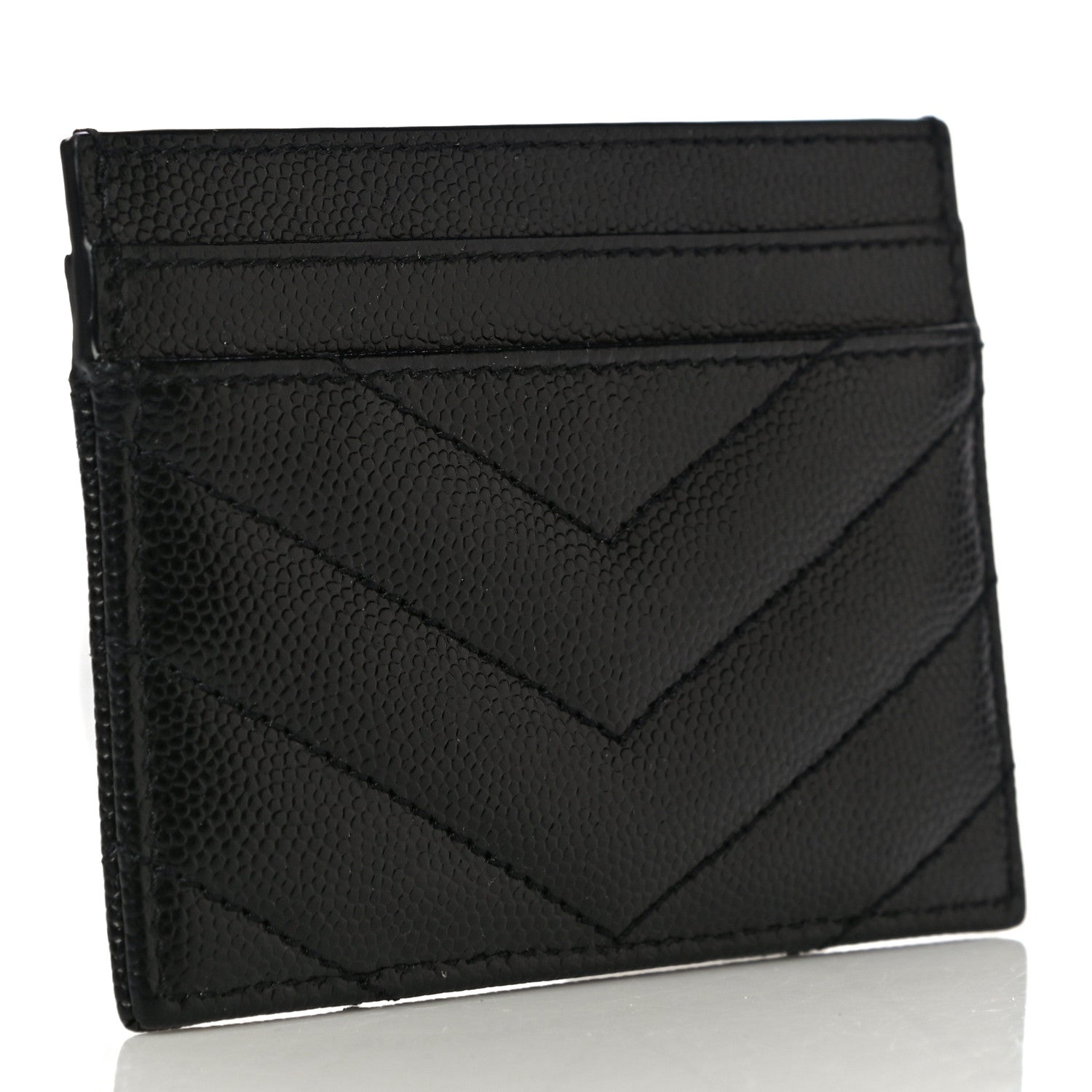Saint Laurent Grain De Poudre Matelasse Chevron Monogram Credit Card Case Black 3 of 10