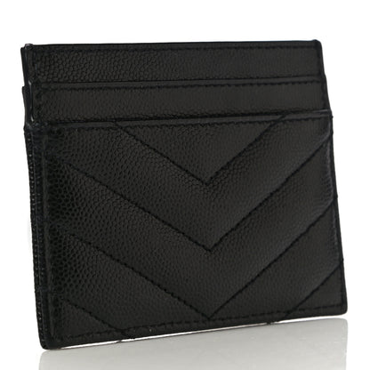 Saint Laurent Grain De Poudre Matelasse Chevron Monogram Credit Card Case Black 3 of 10