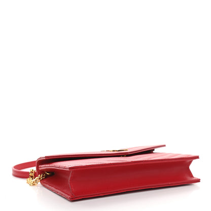 Saint Laurent Grain De Poudre Matelasse Chevron Monogram Envelope Chain Wallet New Red 3 of 8