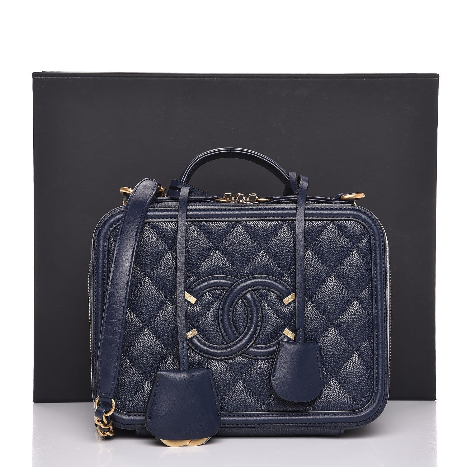 Chanel Caviar Quilted Medium CC Filigree Vanity Case Navy 8 of 8