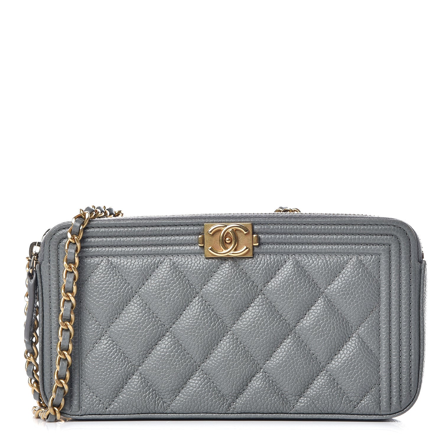 Chanel Caviar Quilted Small Boy Clutch With Chain Grey 1 of 12