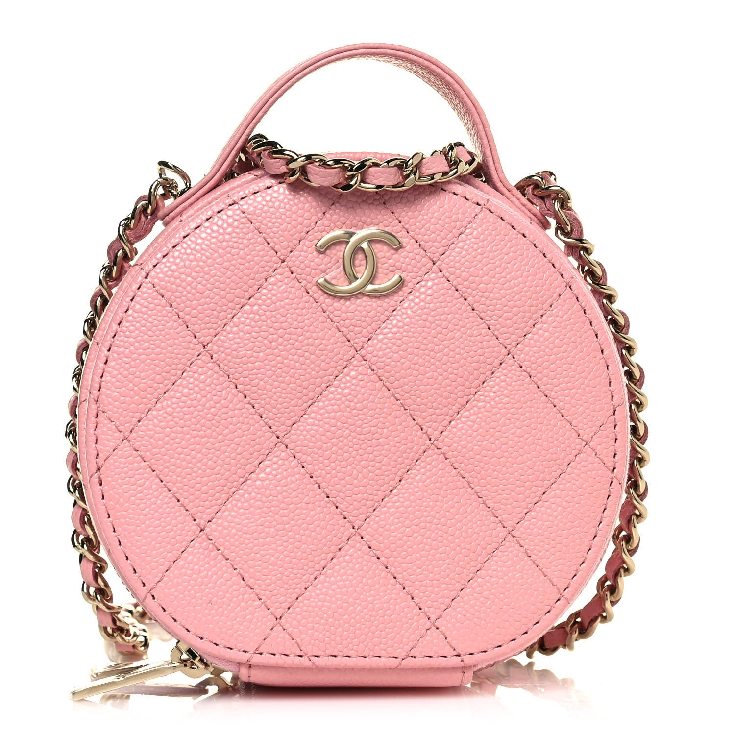 Chanel Caviar Quilted Round Handle With Care Vanity With Chain Pink 1 of 14