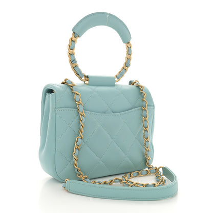Chanel Lambskin Quilted Small Circular Handle Bag Blue 3 of 13