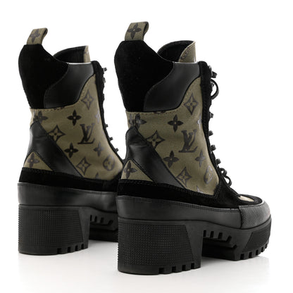 Louis Vuitton Suede Monogram Laureate Platform Desert Boots 38 Kaki Black 4 of 10