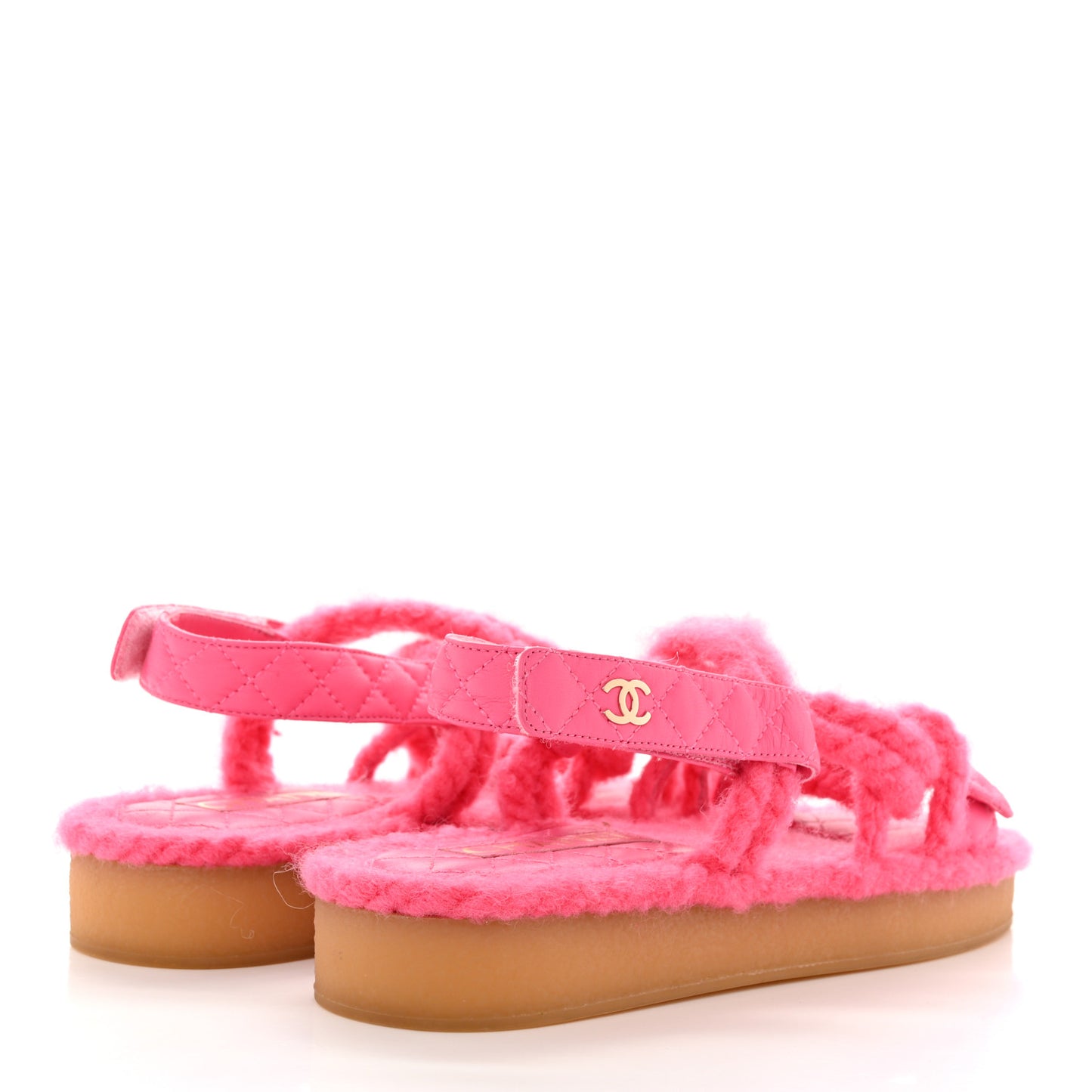 Cord Lambskin Quilted Logo Sandals 38 Pink