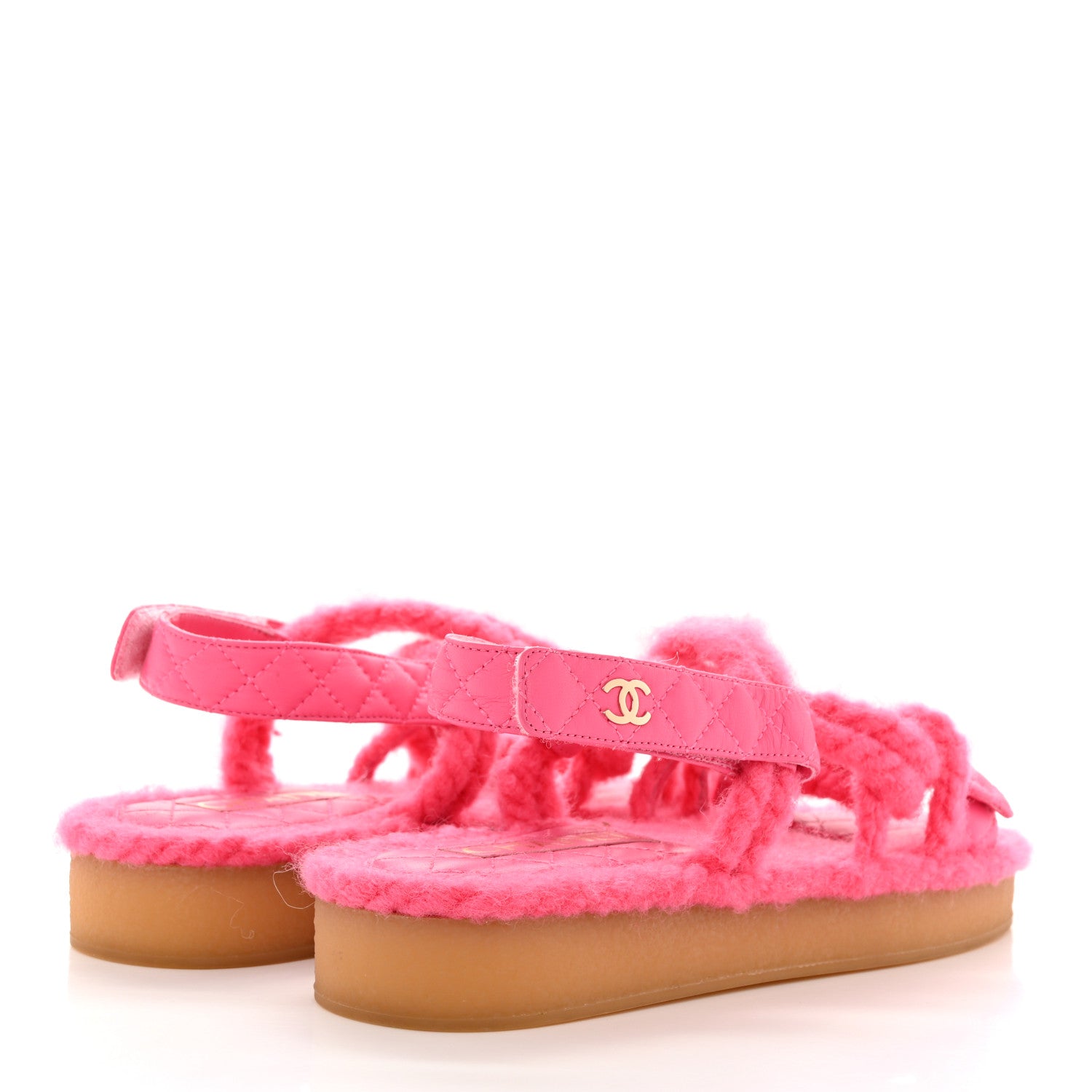Chanel Cord Lambskin Quilted Logo Sandals 38 Pink 4 of 8