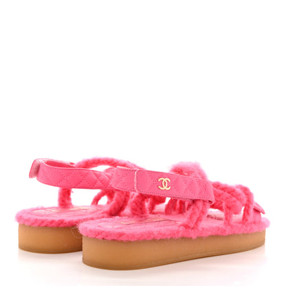 Chanel Cord Lambskin Quilted Logo Sandals 38 Pink 4 of 8