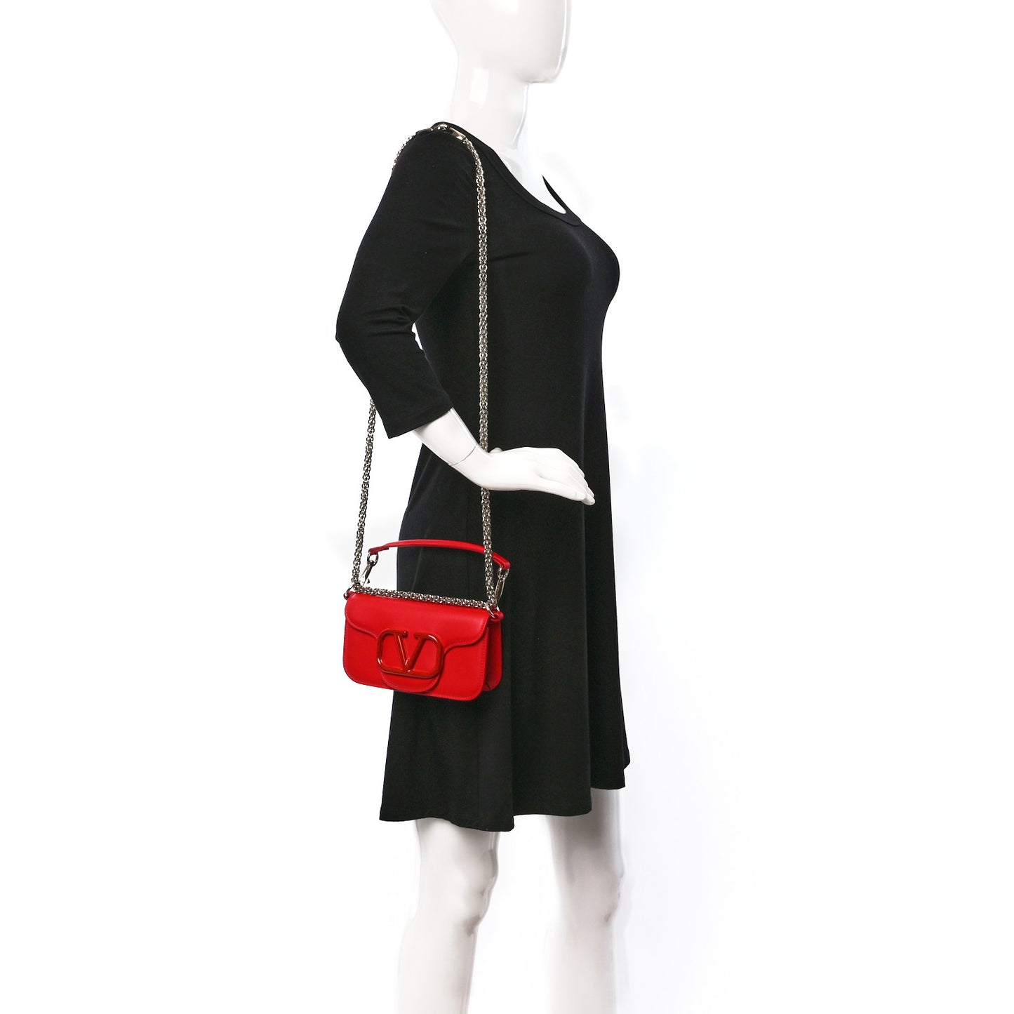 Calfskin Enamel Vlogo Small Loco Shoulder Bag Rouge Pur