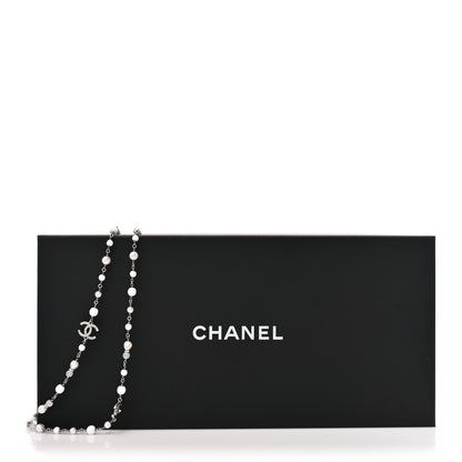 Chanel Crystal Pearl CC Long Necklace Silver Pearly White 5 of 5