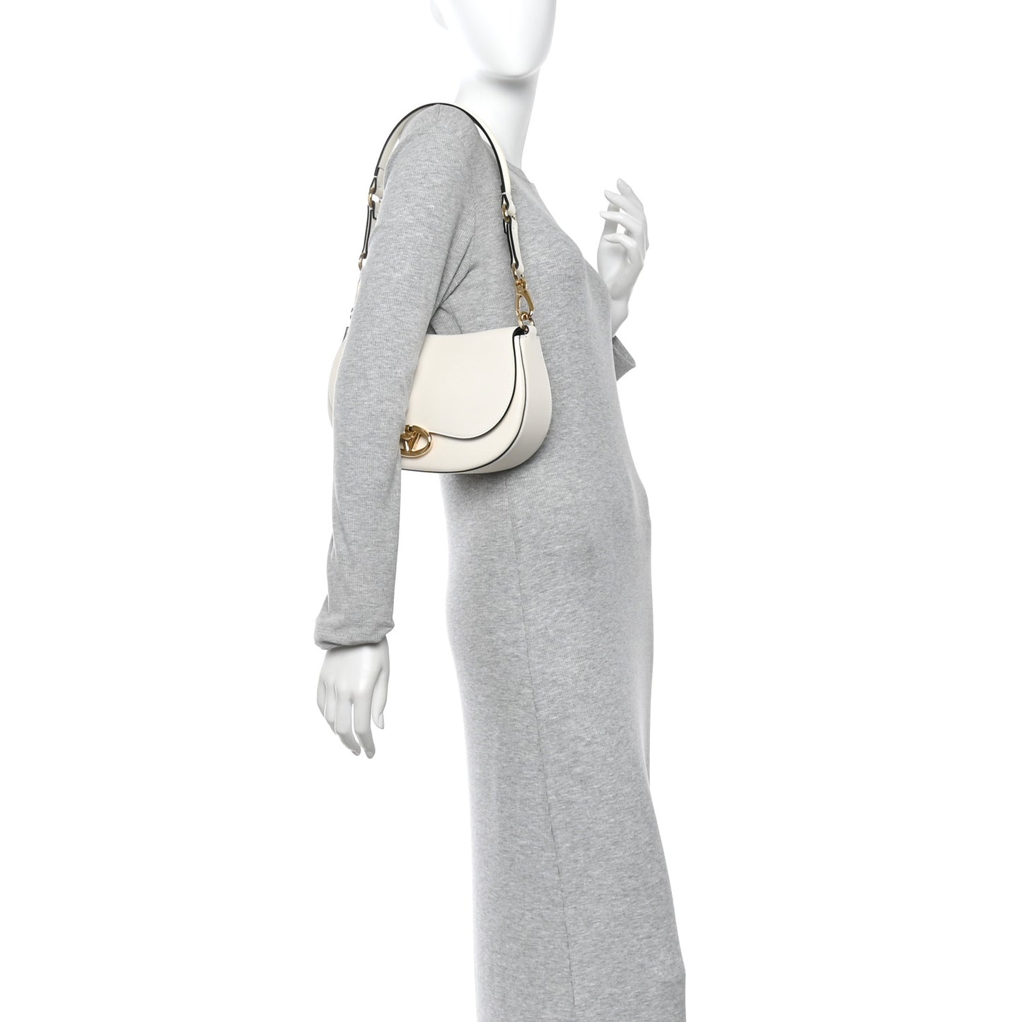 Calfskin Ohval Foldover Shoulder Bag White